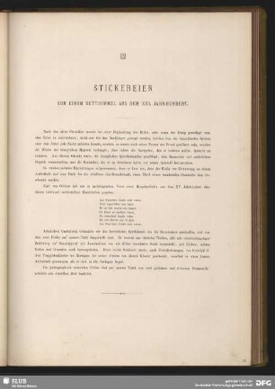 Stickereien von einem Betthimmel aus dem XVI. Jahrhundert