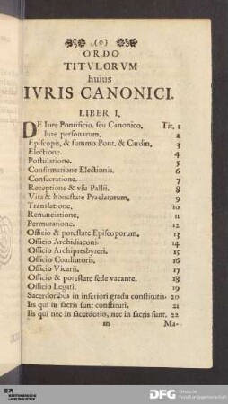 Ordo Titvlorvm huius Ivris Canonici.