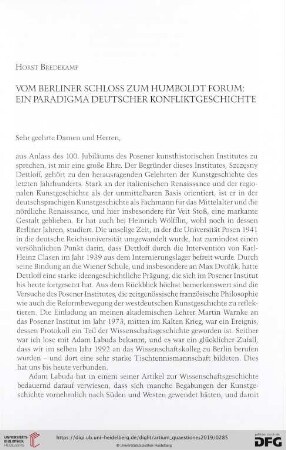 Vom Berliner Schloss zum Humboldt Forum : ein Paradigma Deutscher Konfliktgeschichte