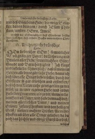 IV. Um hertzliche brünstige Liebe.