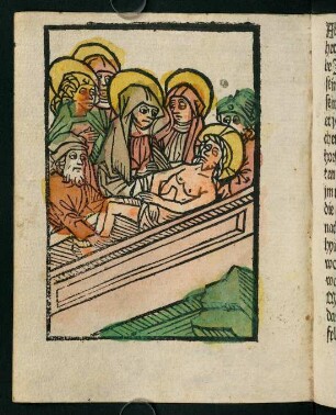 151v, Holzschnitt (Jesus wird ins Grab gelegt)