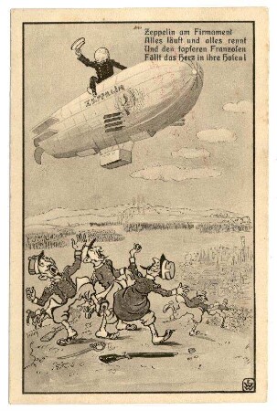 Kriegs-Post-Karte Nr. 1: Zeppelin am Firmament (verboten mit Zensurvermerk)
