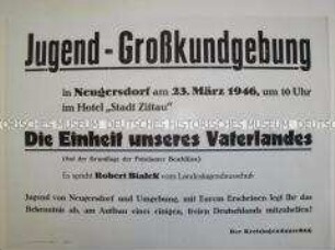 Maueranschlag mit Ankündigung einer Jugend-Kundgebung für die Einheit Deutschlands in Neugersdor