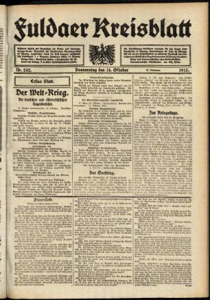 Erste Ausgabe vom Donnerstag, den 14. Oktober 1915.