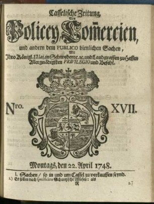 Nro. XVII, Montags, den 22. April 1748
