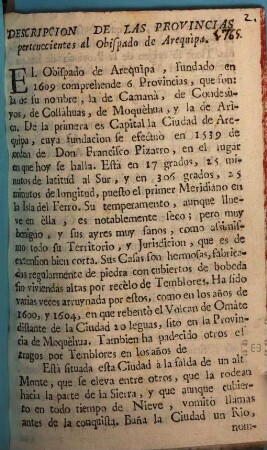 Descripcion de las provincias perten. al obisp. de Arequipa
