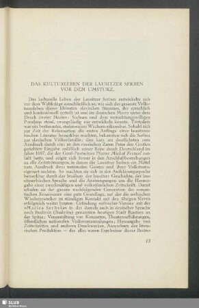 Das Kulturleben Der Lausitzer Serben Vor Dem Umsturz