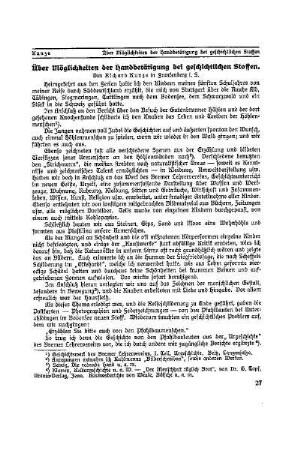 Über Möglichkeiten der Handbetätigung bei geschichtlichen Stoffen