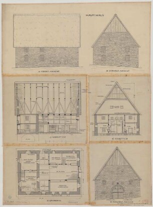 Hilferinghausen (Kreis Altena): Hof Pieper. Haupthaus (Grundriss, Ansichten, Schnitte)