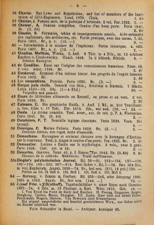 Antiquarischer Anzeiger von Felix Schneider in Basel. 65. 1885