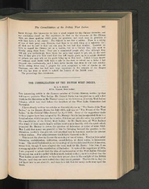 The Consolidation Of The British West Indies.