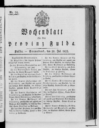 Nr. 29, Ausgabe vom 20. Juli 1822