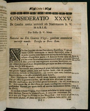 269-278, CONSIDERATIO XXXV. De Gaudio totius universi ob Nativitatem B. V. MARIAE.