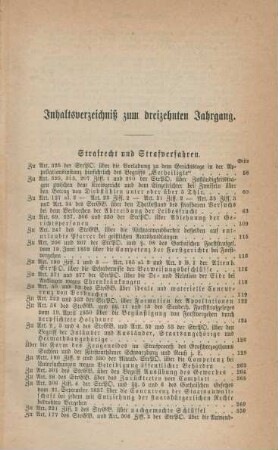 Inhaltsverzeichniß zum dreizehnten Jahrgang