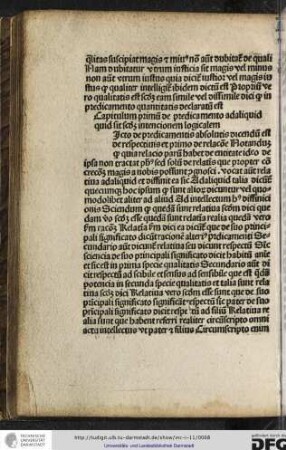 Capitulum primum de predicamento ad aliquid quid sit secundum intentionem logicalem.
