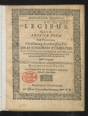 Disputatio Politica De Legibus