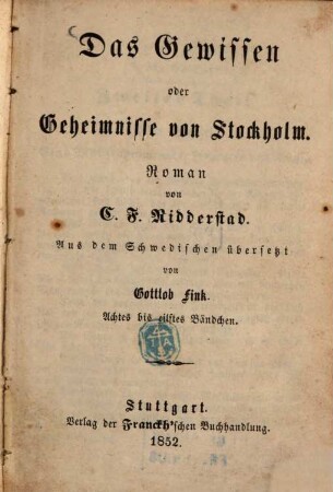 Das Gewissen oder Gheimnisse von Stockholm : Roman, 8/11