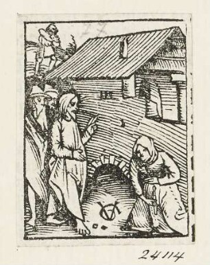 Gleichnis vom verlorenen Groschen, aus: "Postilla Guillermi super Epistolas et Euangelia", Basel 1515