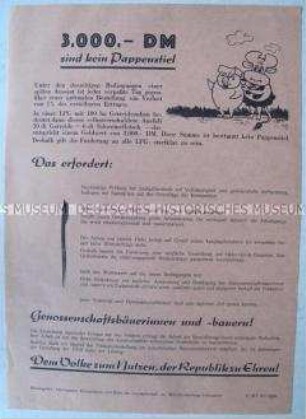 Propagandaflugblatt der SED-Kreisleitung zur Erhöhung der Effektivität der Arbeit in der Landwirtschaft