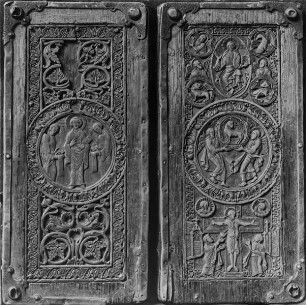 Buchdeckel mit dem heiligen Nicasius und christologischen Darstellungen