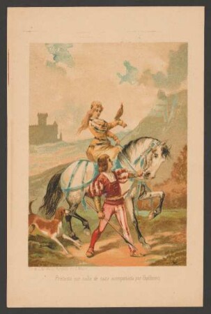 Pretestó que salia de caza acompañada por Guillermo - [Ilustración para el anuncio de la publicación de "La misa negra ó El tesoro del fantasma"]