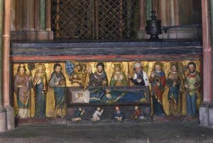 Elisabethmausoleum — Tumba: Die heilige Elisabeth auf dem Totenbett umgeben von Christus, Maria, Heiligen und dem Landgrafen Konrad von Thüringen