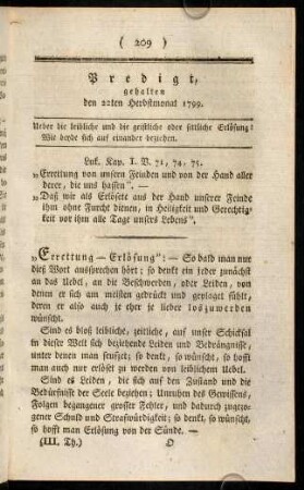 209-221, Predigt gehalten den 22ten Herbstmonat 1799.