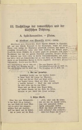 III. Nachklänge der romantischen und der klassischen Dichtung