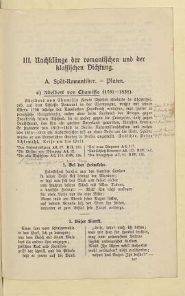 III. Nachklänge der romantischen und der klassischen Dichtung