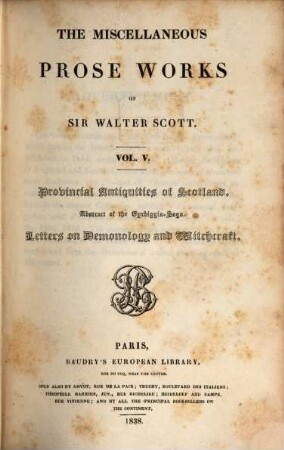 The miscellaneous prose works of Sir Walter Scott, 5. Provincial antiquities of Scotland