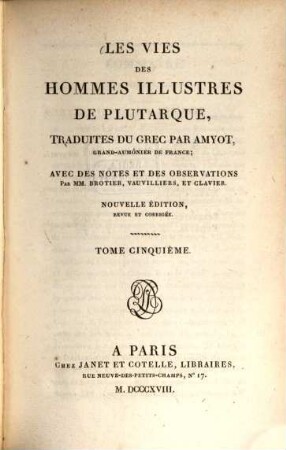Les vies des hommes illustres de Plutarque, 5