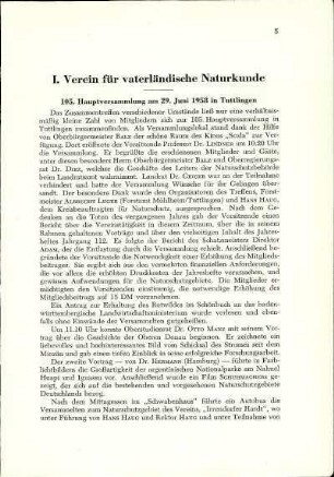 I. Verein für vaterländische Naturkunde
