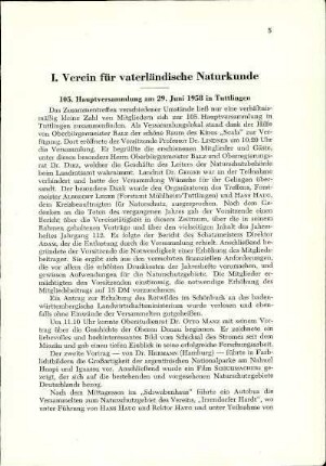 I. Verein für vaterländische Naturkunde