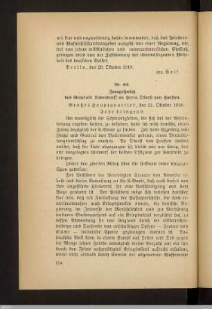 Ferngespräch des Generals Ludendorff an Herrn Oberst von Haeften
