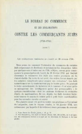 Le Bureau du commerce et les réclamations contre les commerçants juifs (1726-1746) (suite)