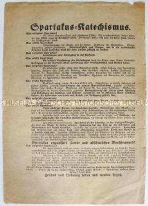 Anonymes Propagandaflugblatt aus der Zeit der Novemberrevolution gegen den Spartakus-Bund