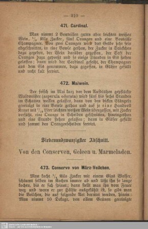 Siebenundzwanzigster Abschnitt. Von den Conserven, Geleen u. Marmeladen
