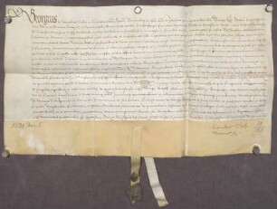 Georg von Schwalbach, Generalvikar des Bischofs von Speyer, gestattet dem Reinhard von Nuwhusen [Neuhausen], seiner Familie und den übrigen Bewohnern des Schlosses zu Weißenstein, die dortige Kapelle zum Gottesdienst zu benützen unter Feststellung gewisser Vorbehalte zum Schutze der Rechte der Pfarrkirche zu Brötzingen