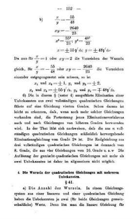 4. Die Wurzeln der quadratischen Gleichungen mit mehreren Unbekannten. § 41.