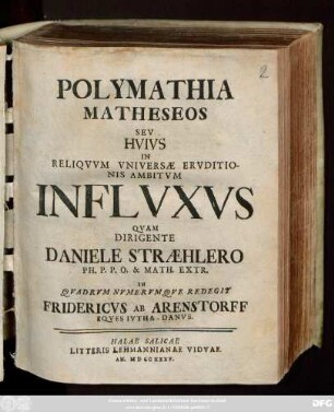 Polymathia Matheseos Sev Hvivs Reliqvvm Vniversæ Ervditionis Ambitvm Inflexvs