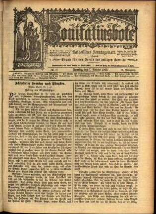 Erste Ausgabe vom Sonntag, den 07. Oktober 1900.