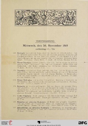 Versteigerung: Mittwoch, den 26. November 1919 (Nr. 650-698)