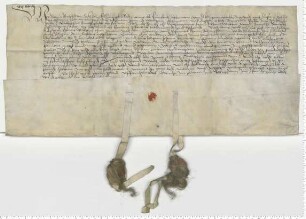 Die Ratsmannen Statius Borcholdt und Diderik Doringk bekunden einen Vergleich betreffend das Patronatsrecht zweier geistlicher Lehen zu St. Lamberti.