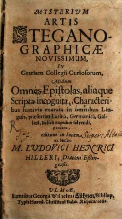 Mysterium artis Steganographicae novissimum