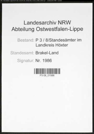 Sterberegister Standesamt Brakel-Land