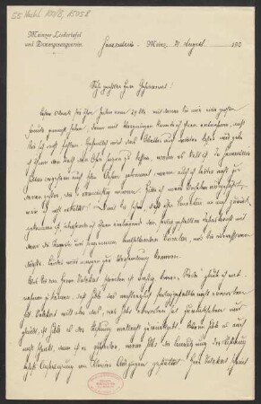 Brief an Ludwig Strecker  und B. Schott's Söhne : 31.08.1905