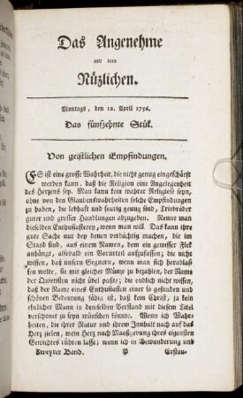 Das fünfzehnte Stück. Montags, den 12. April 1756.