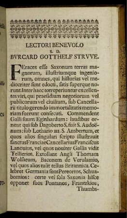 Praefatio Burcardi Gotthelfi Struvii De Illustribus Saxoniae Cancellariis.