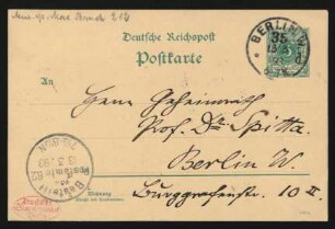 Postkarte an Philipp Spitta : 13.03.1893