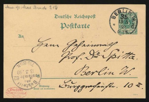 Postkarte an Philipp Spitta : 13.03.1893
